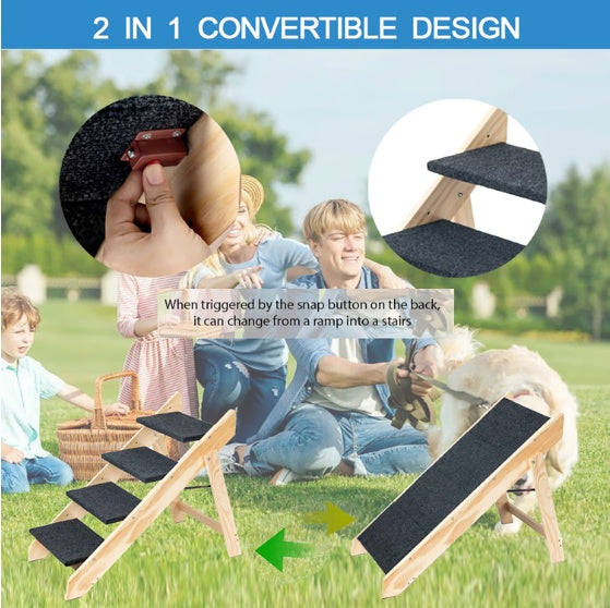 Foldable, Wooden 4-storey Pet Stairs/Ramp- Up to 110 Pounds