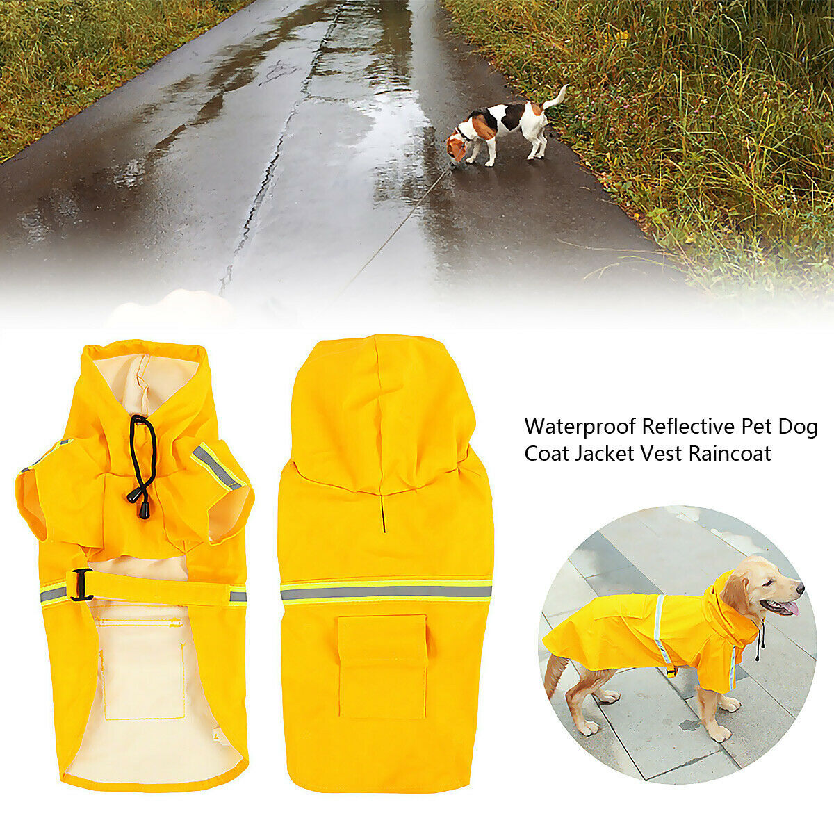 Waterproof Dog Raincoat With Safety Reflective Stripe