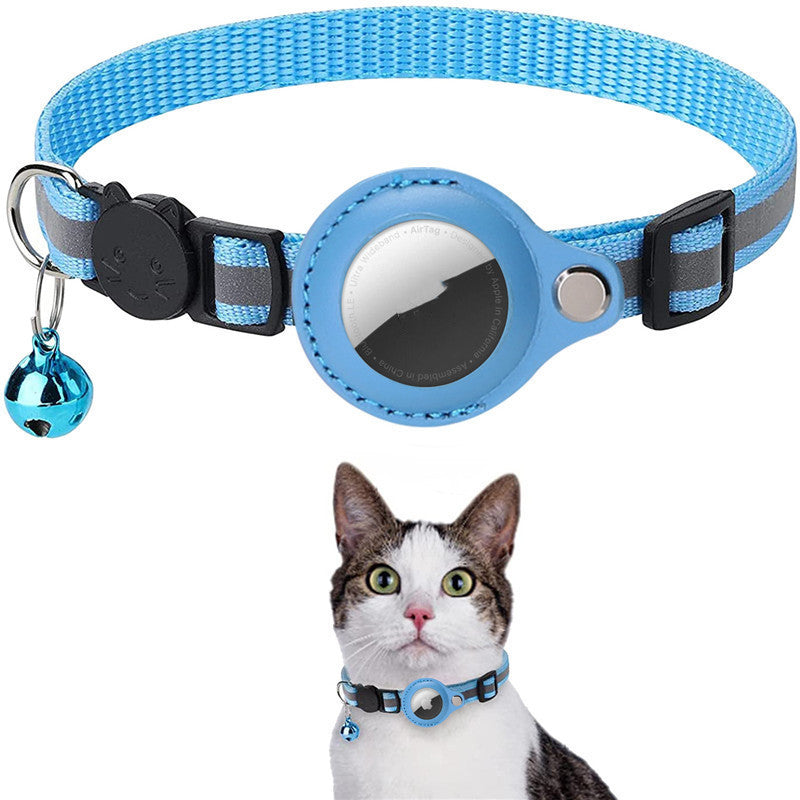 Reflective Cat Nylon Collar w/ Bell & Waterproof Case For AirTag
