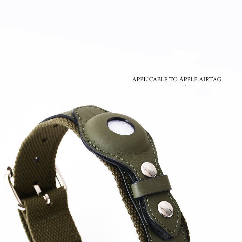 Leather Pet Collar w/ Protective Cover for AirTag