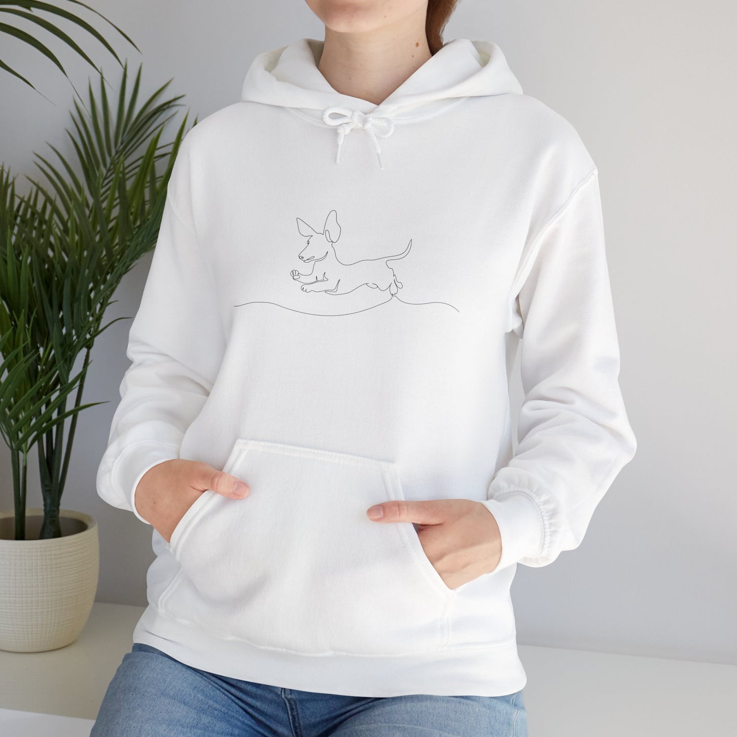 WEINER DOG DRAWING Unisex Hooded Sweatshirt, Warm Pullover, Casual Gift, Everyday Wear, Chill Vibes, Perfect for All Seasons