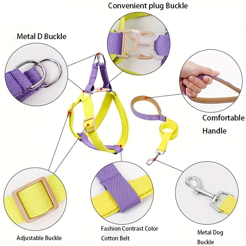 Anti-Escape, Easy to Put On, Color block Harness & Leash Set (S-L)