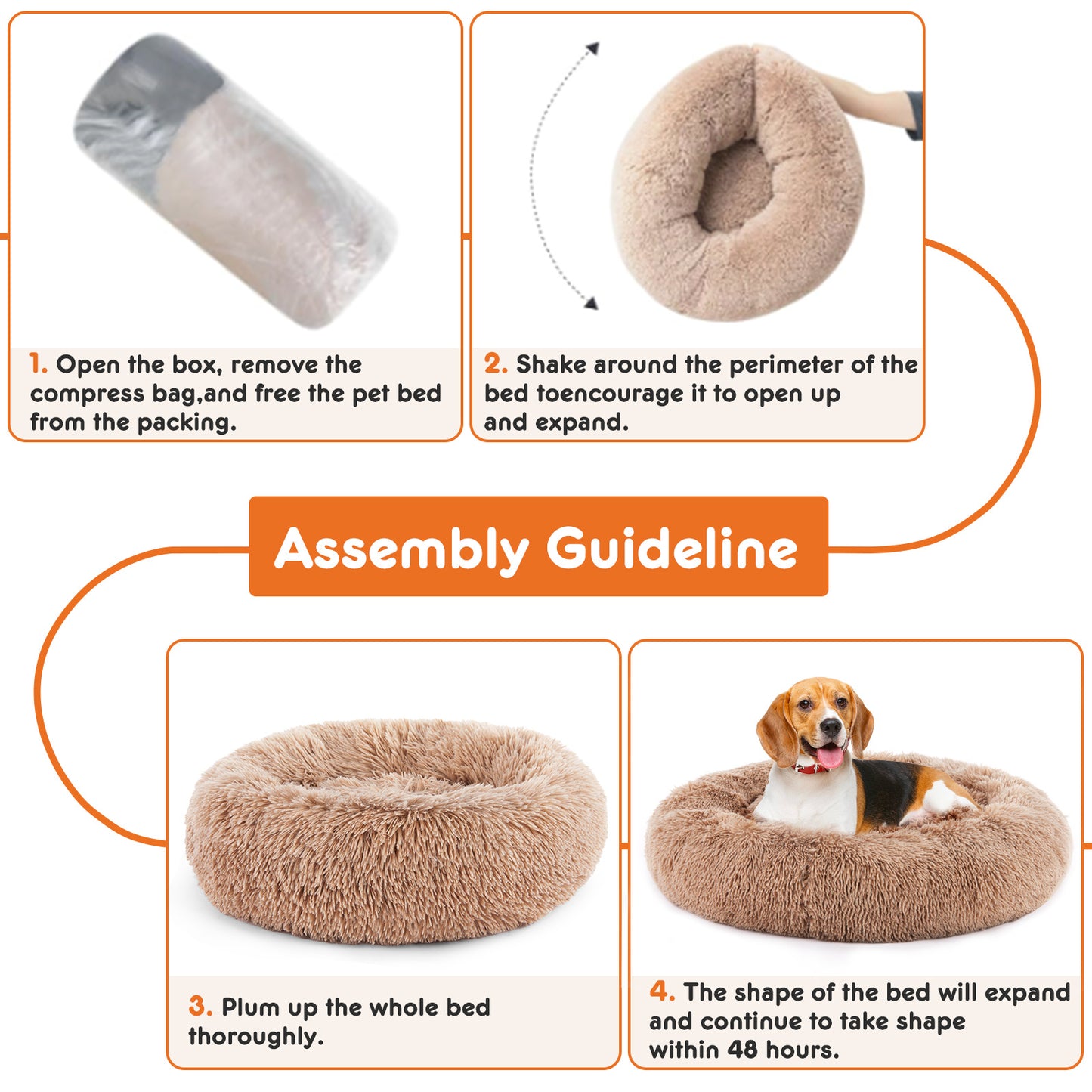 Round Fluffy Plush Faux Fur Dog/Cat Bed