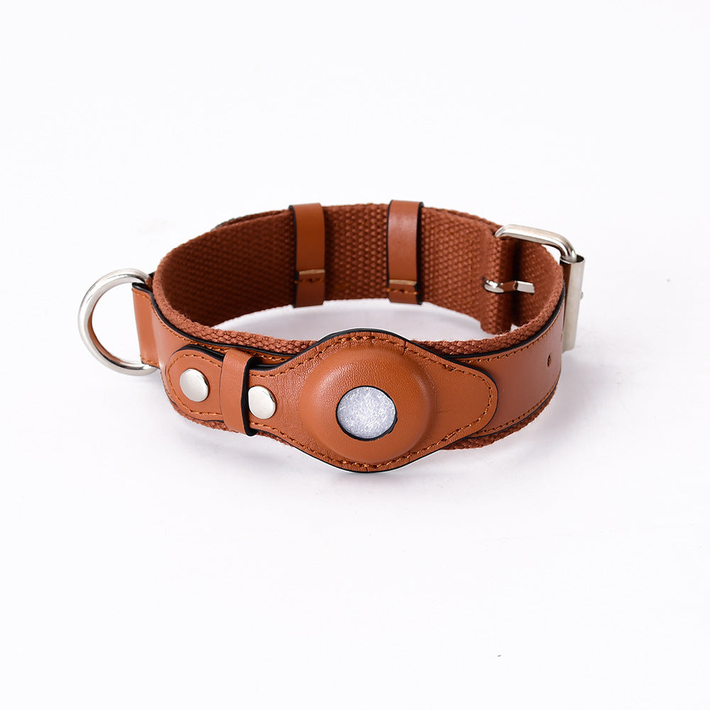 Leather Pet Collar w/ Protective Cover for AirTag