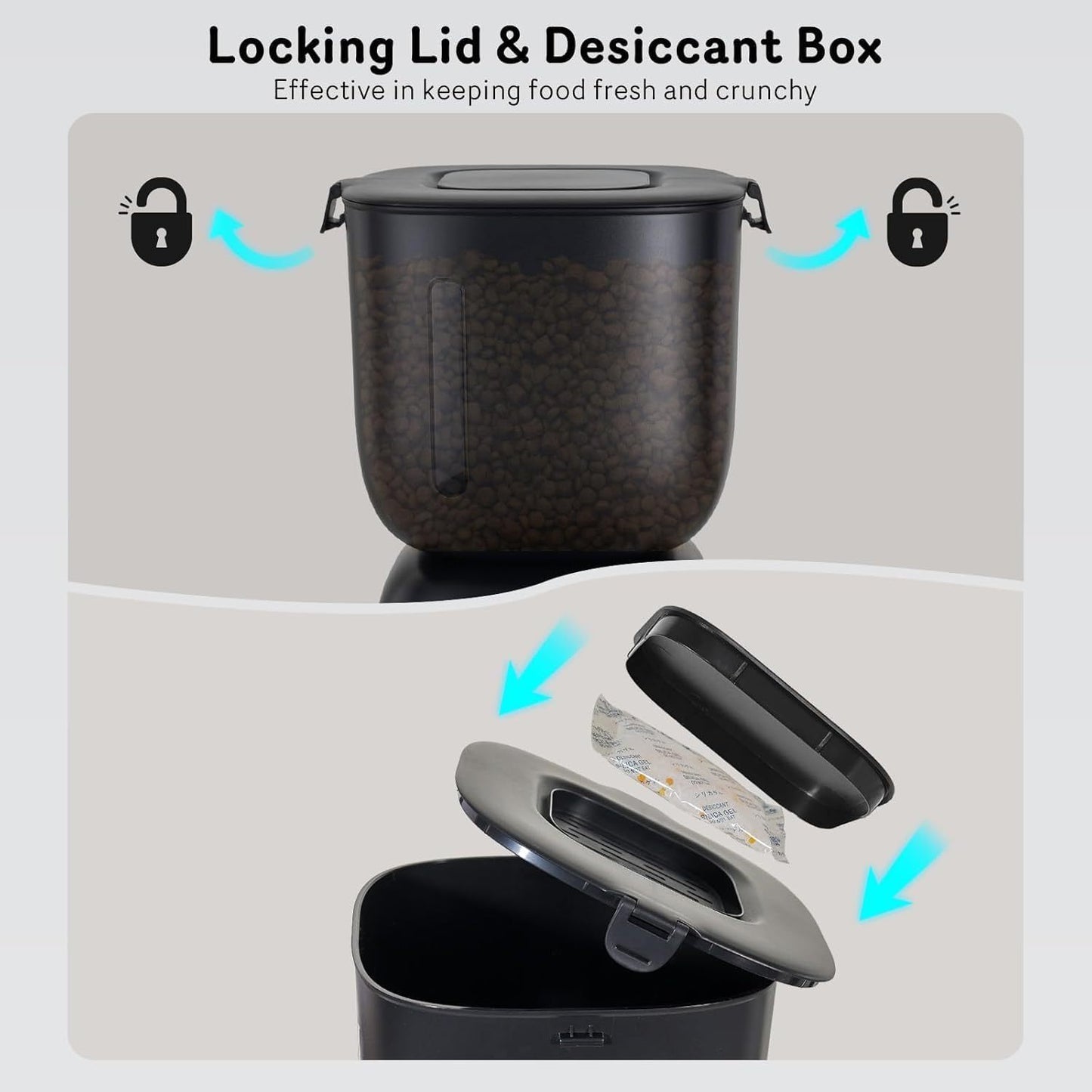 Dual Pet Cat Feeder & Water Dispenser With Locking Lid, Precise Portion Control For 4 Daily Meals, 10s Voice Recording Option