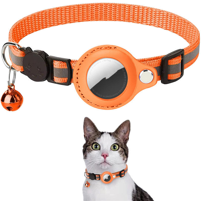 Reflective Cat Nylon Collar w/ Bell & Waterproof Case For AirTag