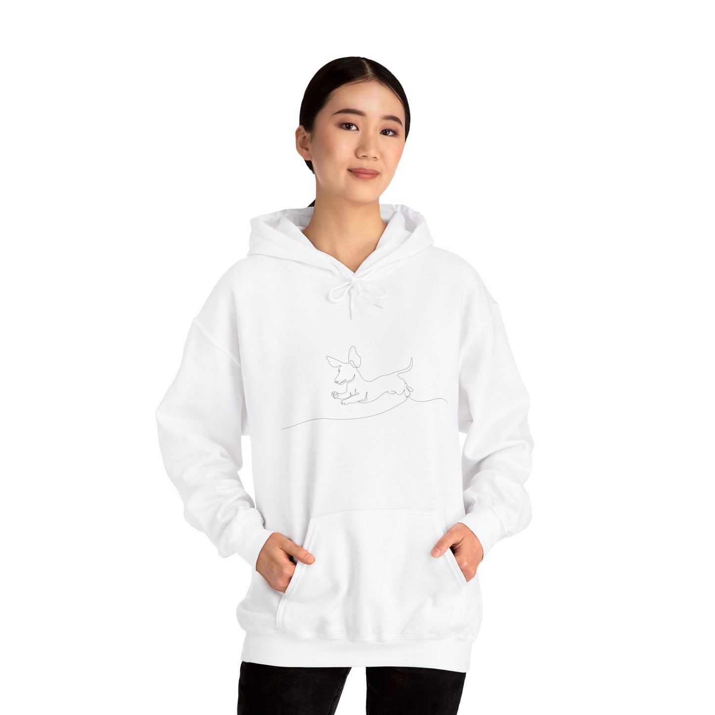 WEINER DOG DRAWING Unisex Hooded Sweatshirt, Warm Pullover, Casual Gift, Everyday Wear, Chill Vibes, Perfect for All Seasons