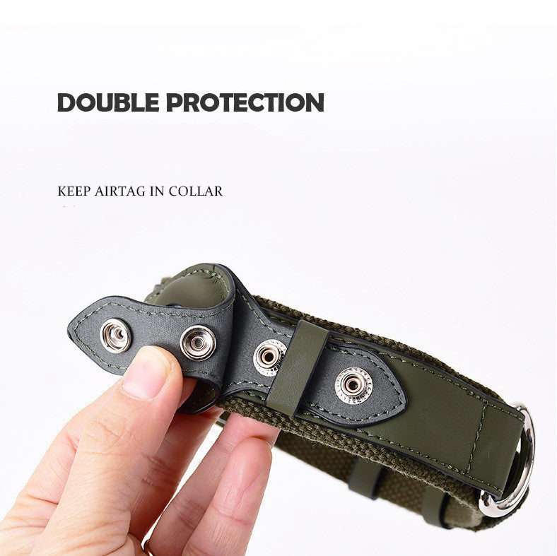 Leather Pet Collar w/ Protective Cover for AirTag