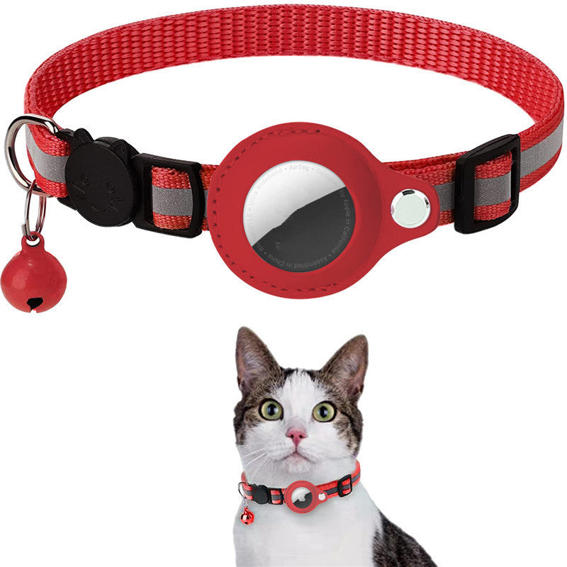 Reflective Cat Nylon Collar w/ Bell & Waterproof Case For AirTag