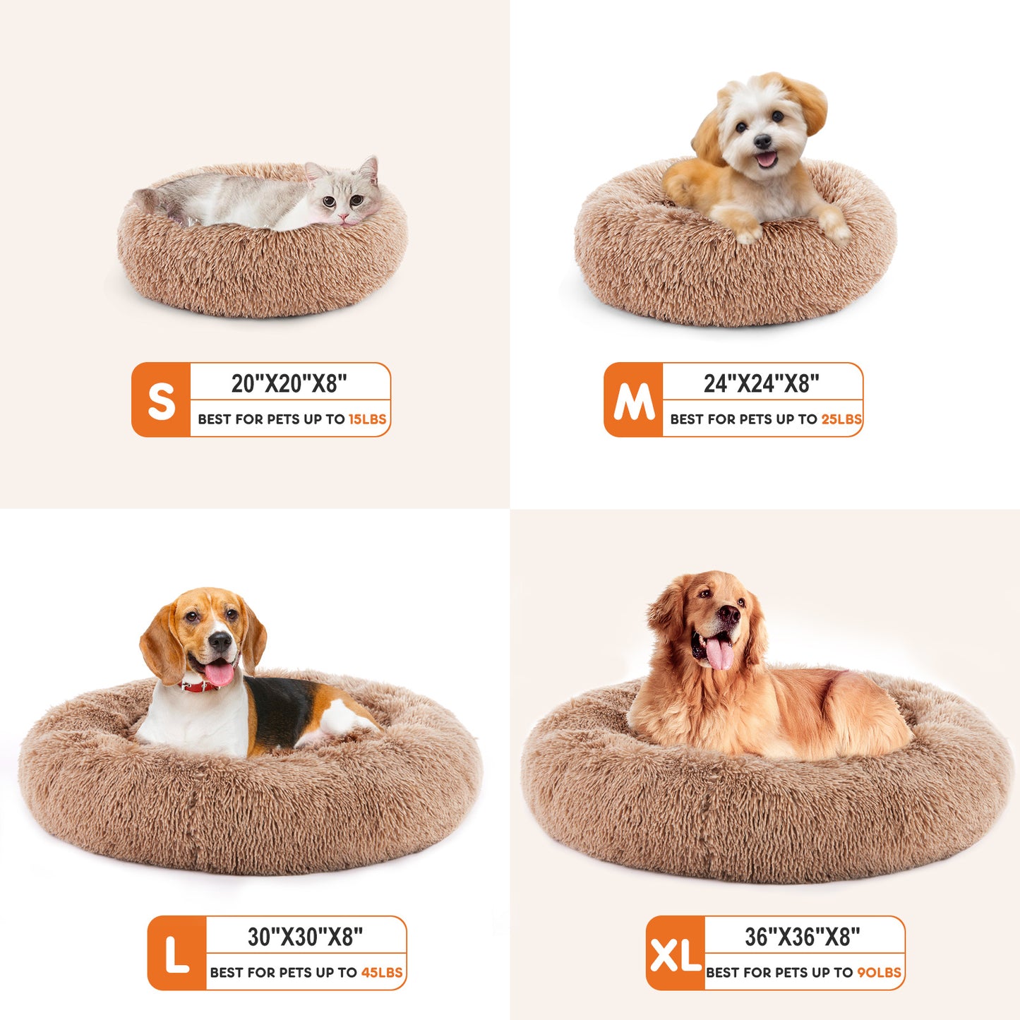 Round Fluffy Plush Faux Fur Dog/Cat Bed