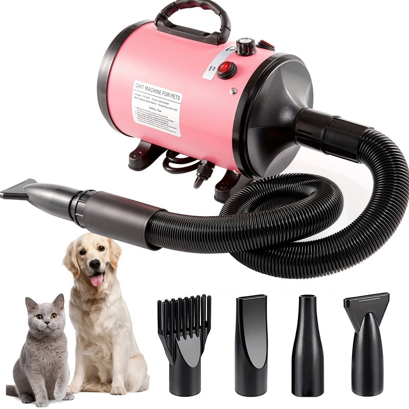 Professional-Grade Pet Grooming Blow Dryer With Adjustable Speed & Temperature, Corded Electric (Pink/Blue)