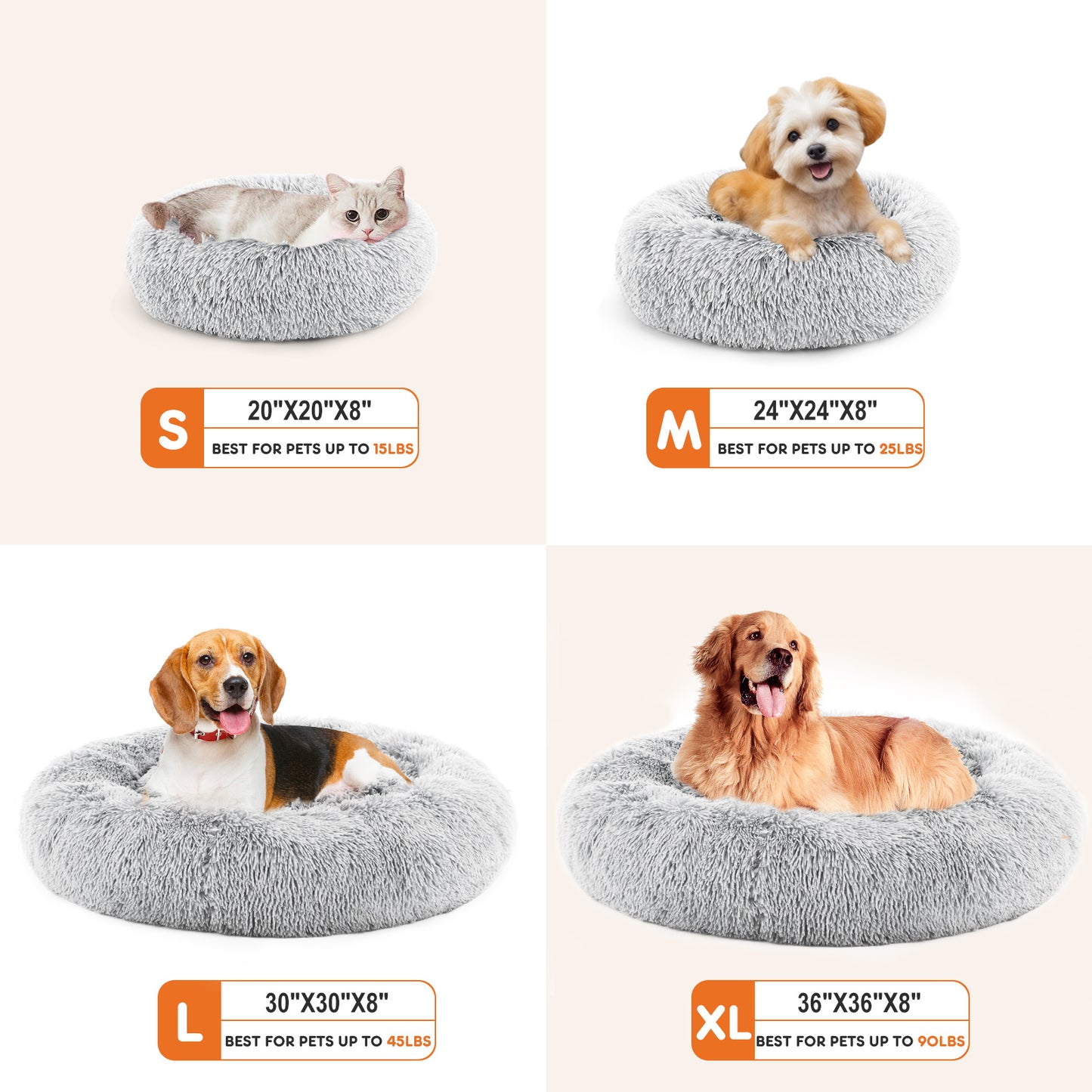 Round Fluffy Plush Faux Fur Dog/Cat Bed