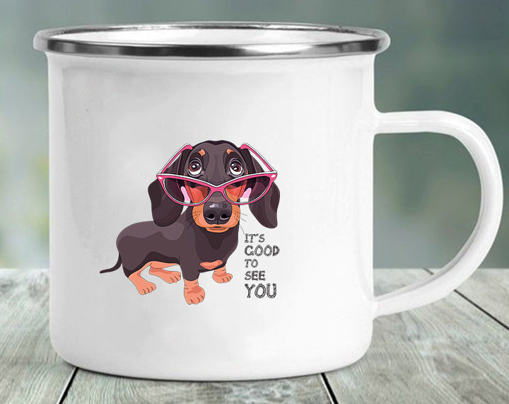 Various Dachshund Enameled Mugs