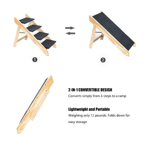Foldable, Wooden 4-storey Pet Stairs/Ramp- Up to 110 Pounds