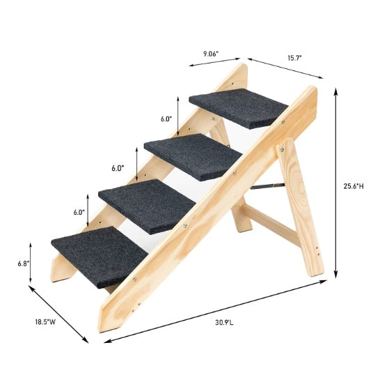 Foldable, Wooden 4-storey Pet Stairs/Ramp- Up to 110 Pounds