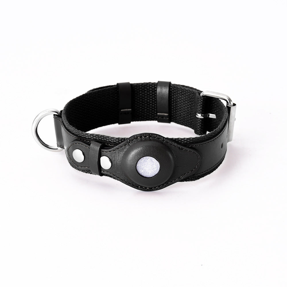 Leather Pet Collar w/ Protective Cover for AirTag