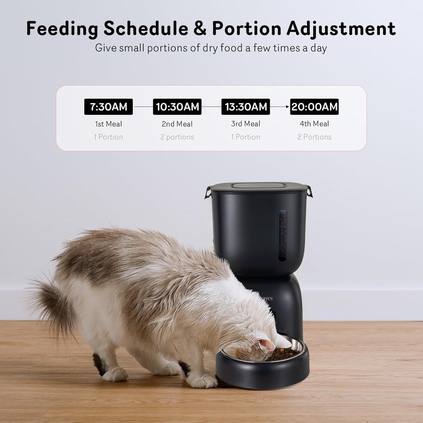 Dual Pet Cat Feeder & Water Dispenser With Locking Lid, Precise Portion Control For 4 Daily Meals, 10s Voice Recording Option