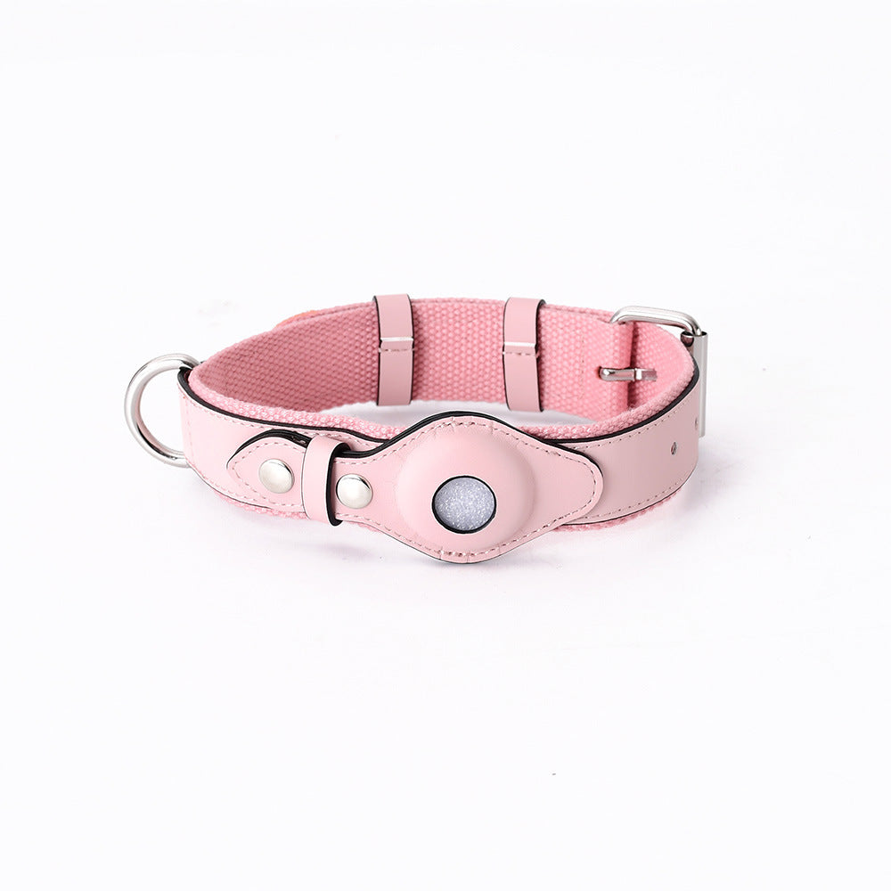 Leather Pet Collar w/ Protective Cover for AirTag