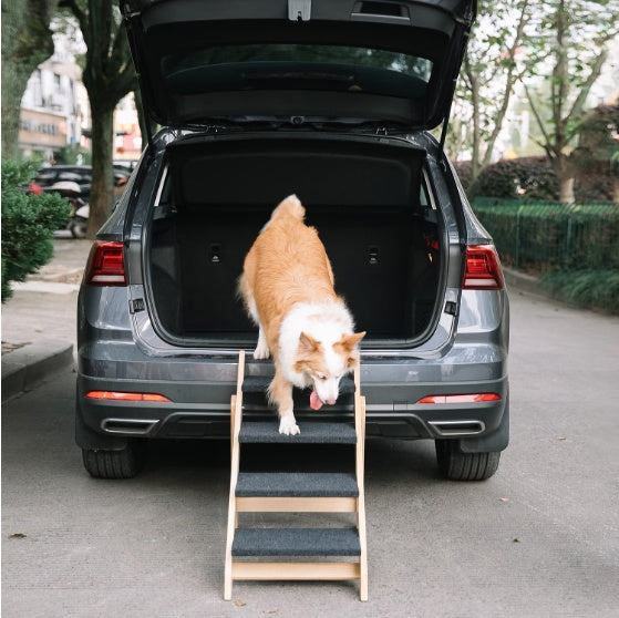 Foldable, Wooden 4-storey Pet Stairs/Ramp- Up to 110 Pounds