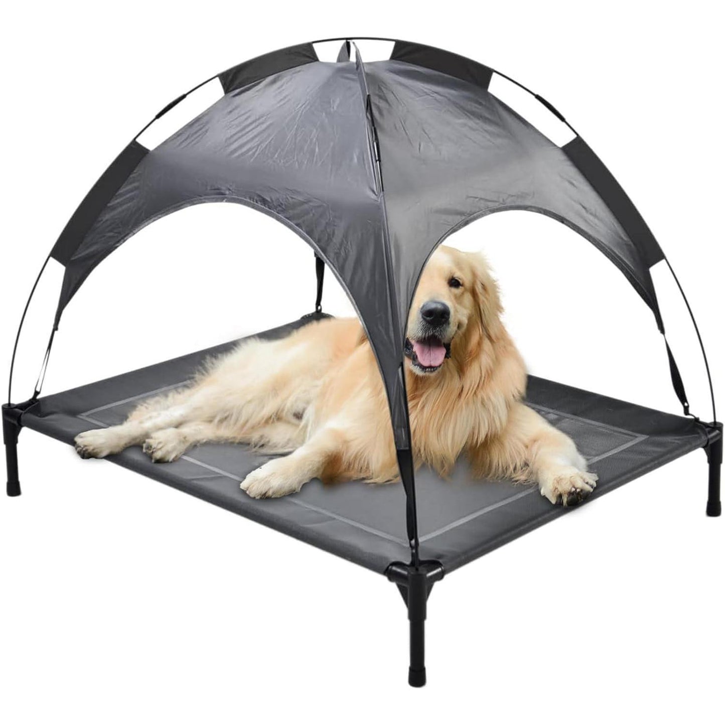 Large Elevated Pet Bed With UV Protection Awning- Up to 110 lbs