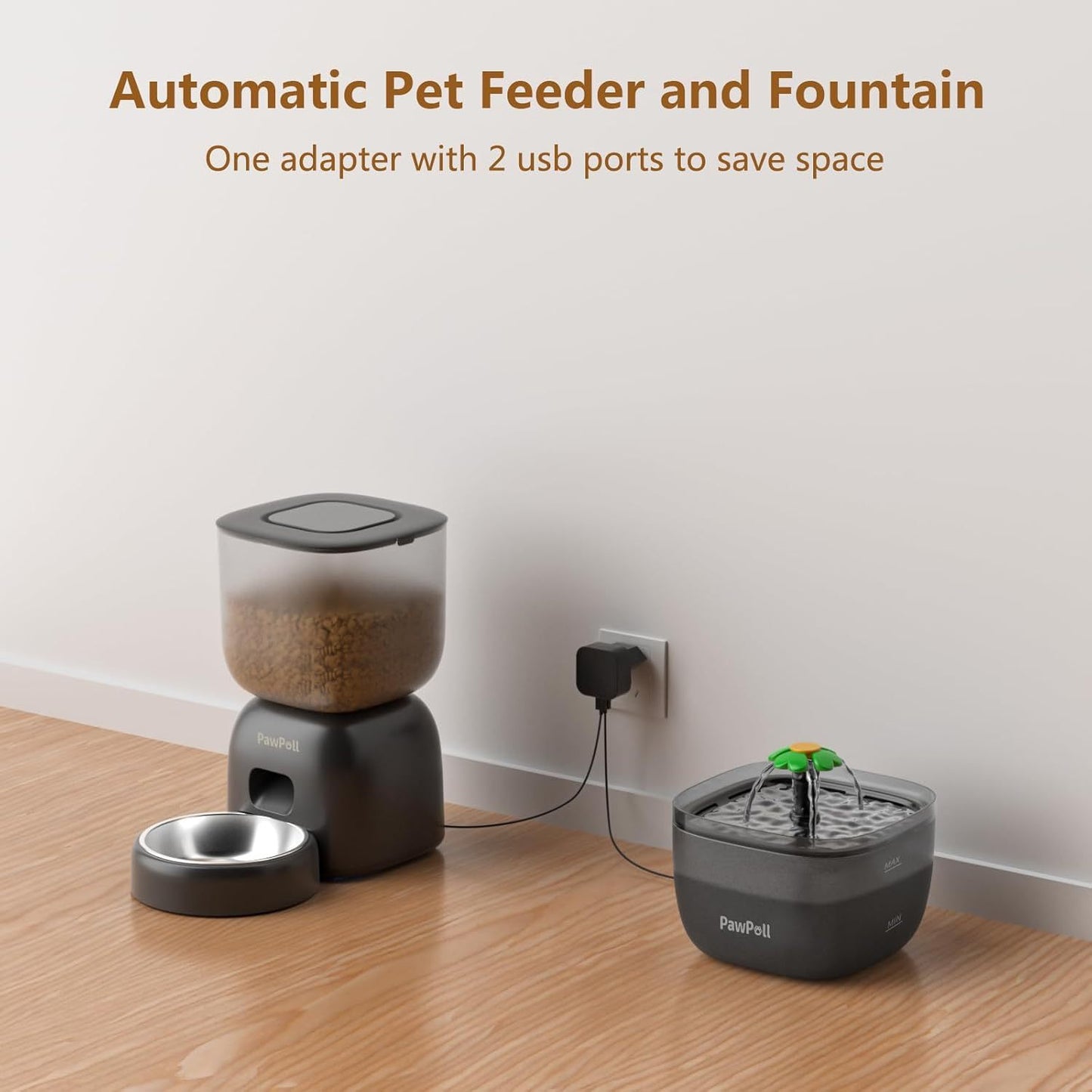 Dual Pet Cat Feeder & Water Dispenser With Locking Lid, Precise Portion Control For 4 Daily Meals, 10s Voice Recording Option