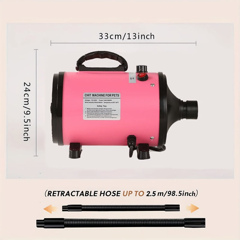 Professional-Grade Pet Grooming Blow Dryer With Adjustable Speed & Temperature, Corded Electric (Pink/Blue)
