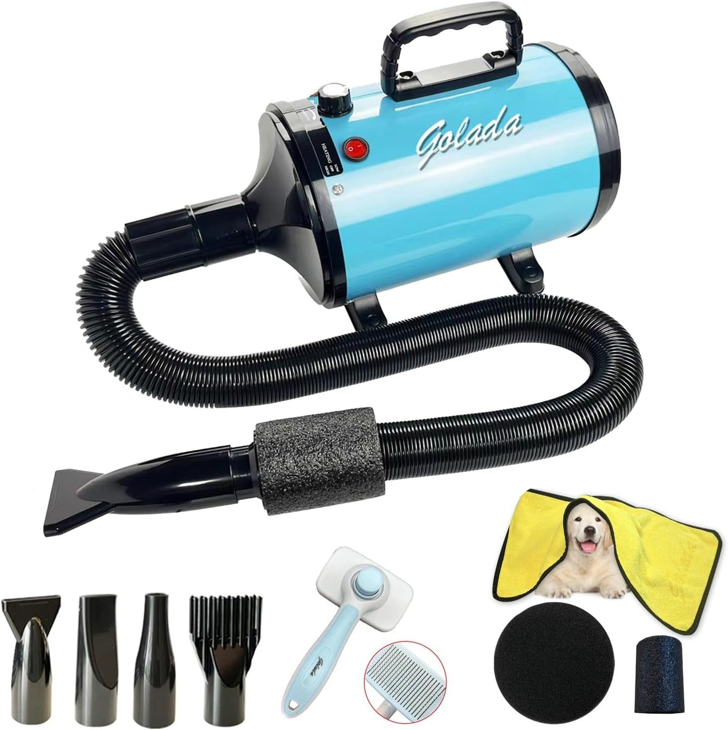 Professional-Grade Pet Grooming Blow Dryer With Adjustable Speed & Temperature, Corded Electric (Pink/Blue)