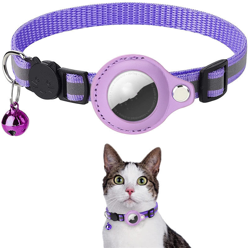Reflective Cat Nylon Collar w/ Bell & Waterproof Case For AirTag
