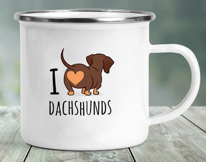 Various Dachshund Enameled Mugs