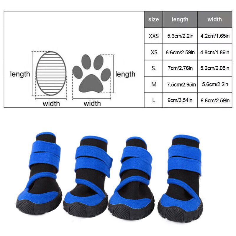 4x Blue Anti-Slip, Waterproof Pet Boots Dog (XXS-L)