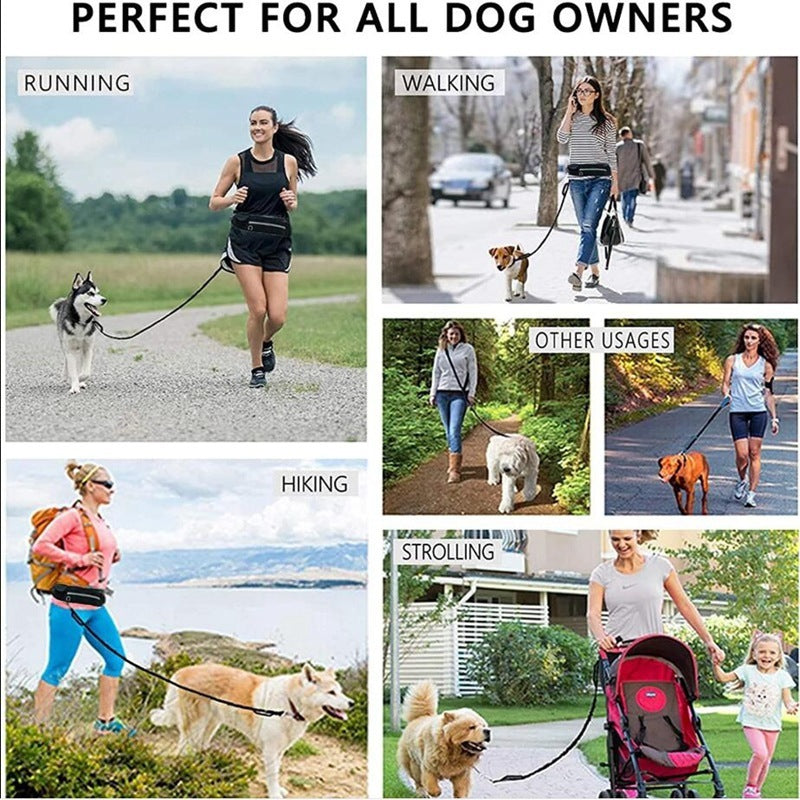 Hands Free Dog Leash, Pet Walking And Training Belt With Shock Absorbing Bungee Leash For Up To 180lbs Large Dogs Phone Pocket And Water Bottle Holder