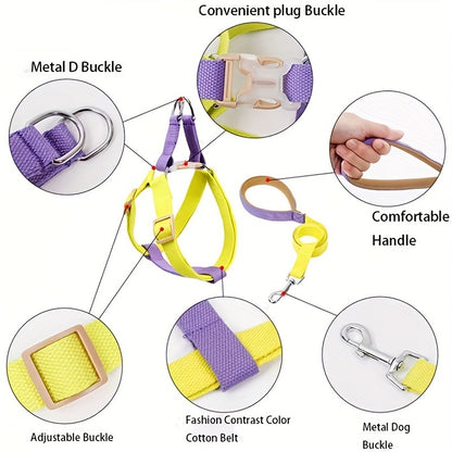 Anti-Escape, Easy to Put On,  Color block Harness & Leash Set (S-L)
