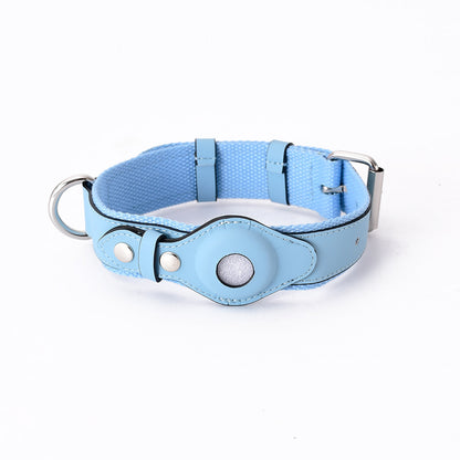 Leather Pet Collar w/ Protective Cover for AirTag