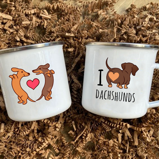 Various Dachshund Enameled Mugs