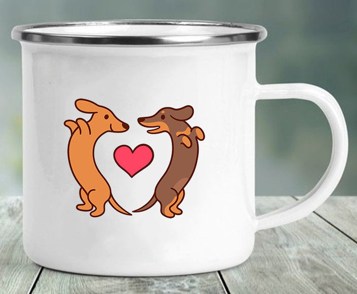 Various Dachshund Enameled Mugs
