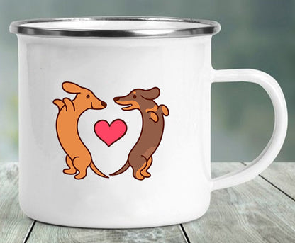 Various Dachshund Enameled Mugs