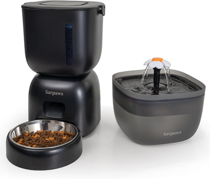 Dual Pet Cat Feeder & Water Dispenser With Locking Lid, Precise Portion Control For 4 Daily Meals, 10s Voice Recording Option