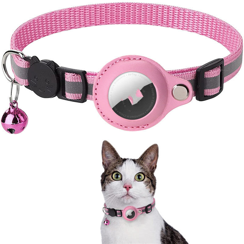 Reflective Cat Nylon Collar w/ Bell & Waterproof Case For AirTag