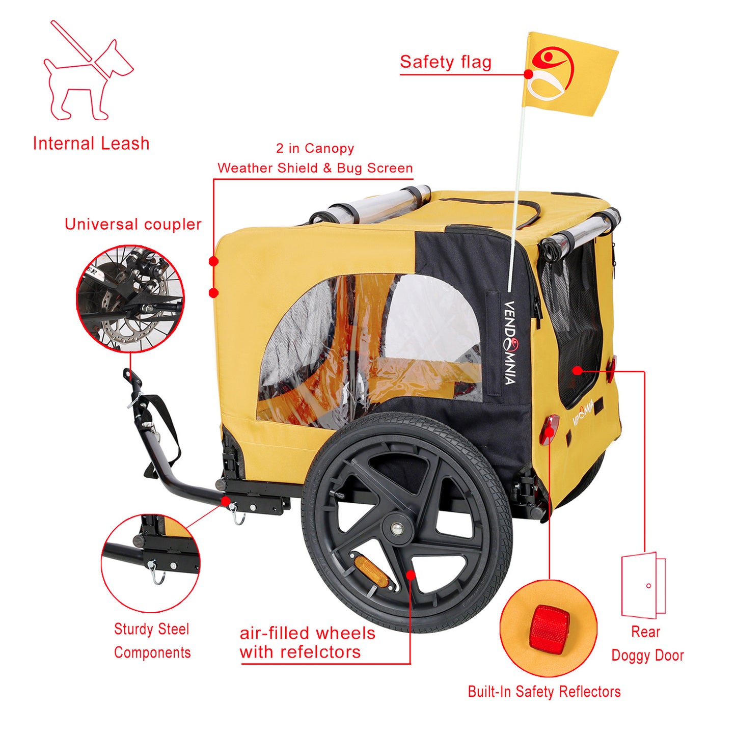 Yellow Outdoor Heavy Duty Foldable, Bicycle Tow Pet Stroller