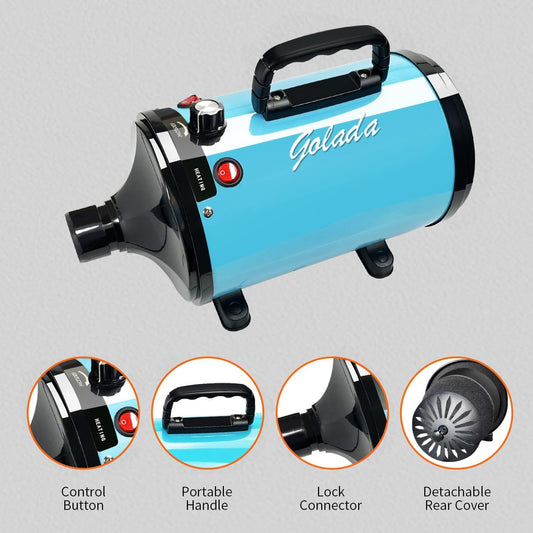Professional-Grade Pet Grooming Blow Dryer With Adjustable Speed & Temperature, Corded Electric (Pink/Blue)
