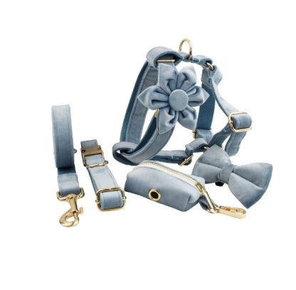 Velvet Collection, Complete Set: Pet Collar, Harness, Leash, Waste Bag Holder, & Removable Bow + Flower
