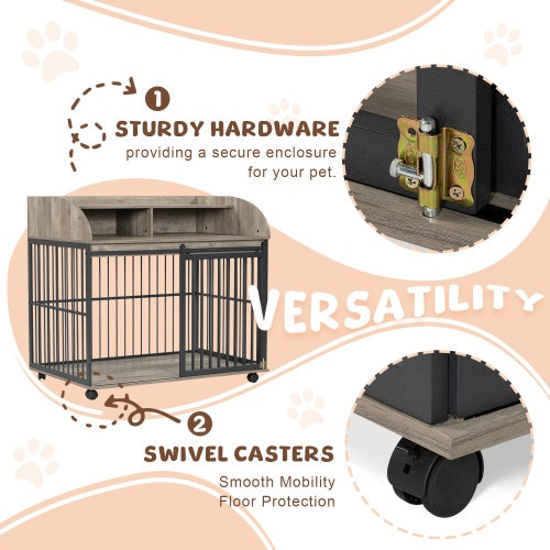 Wooden Desk Kennel on Wheels- For Large/Medium Dogs
