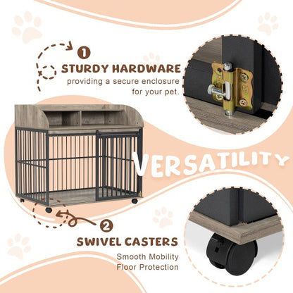 Wooden Desk Kennel on Wheels- For Large/Medium Dogs