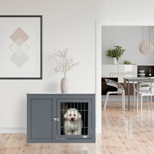 Dog Kennel Furniture- Metal Indoor Pet Cage Cage, Double Door End Table, Small/ Medium Dog House