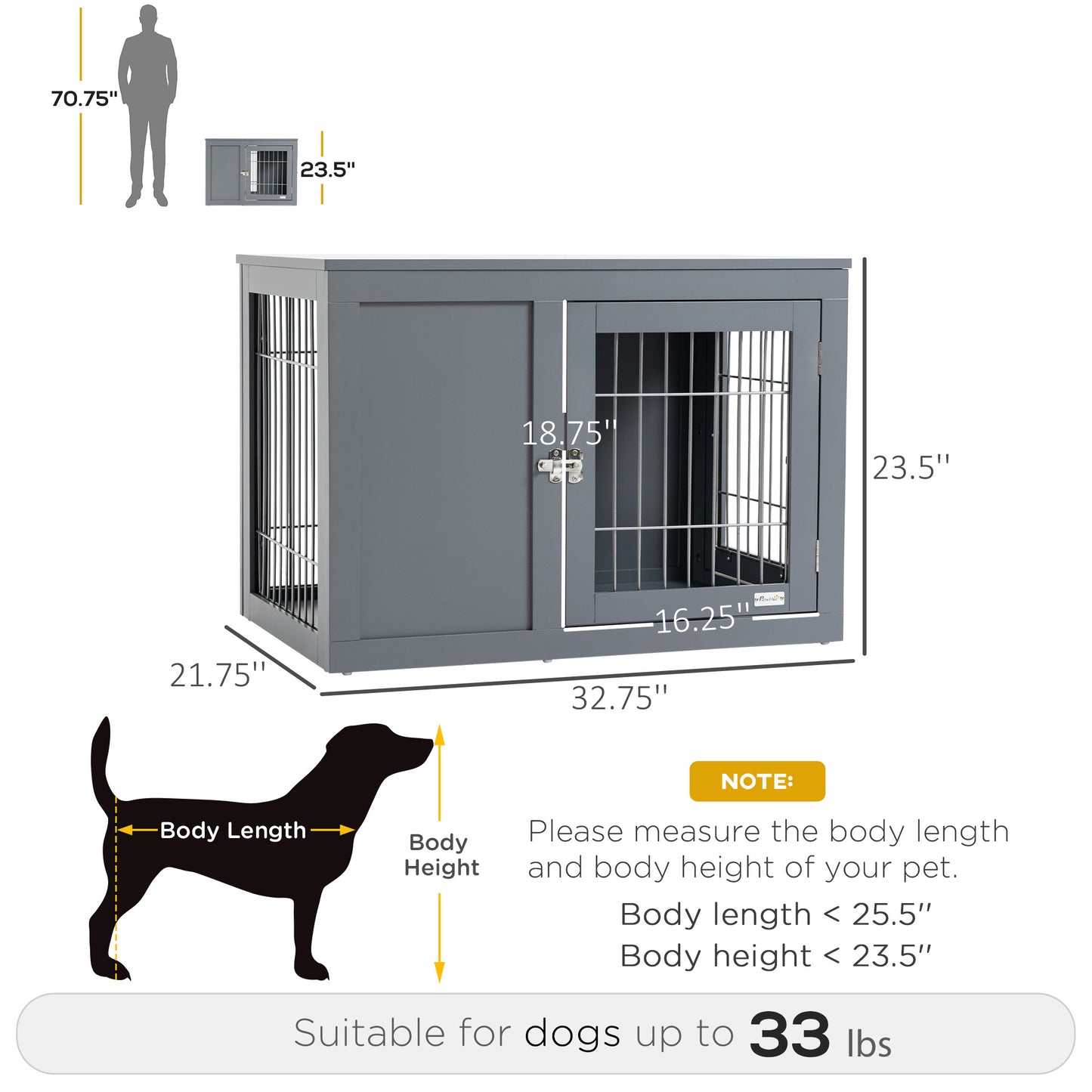 Dog Kennel Furniture- Metal Indoor Pet Cage Cage, Double Door End Table, Small/ Medium Dog House