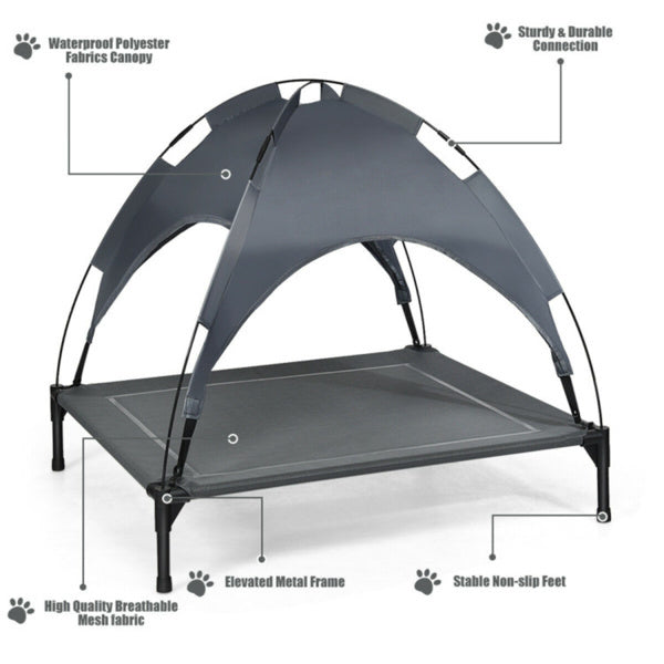 35.5inch X 32 Inch Raised Dog Bed With UV Resistant Canopy- Up to 66 lbs