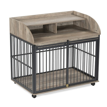 Wooden Desk Kennel on Wheels- For Large/Medium Dogs