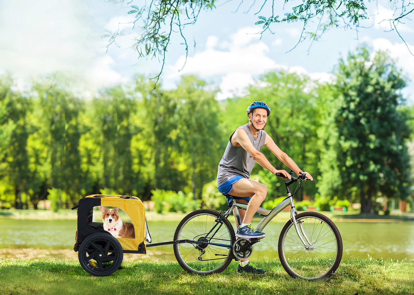 Yellow Outdoor Heavy Duty Foldable, Bicycle Tow Pet Stroller