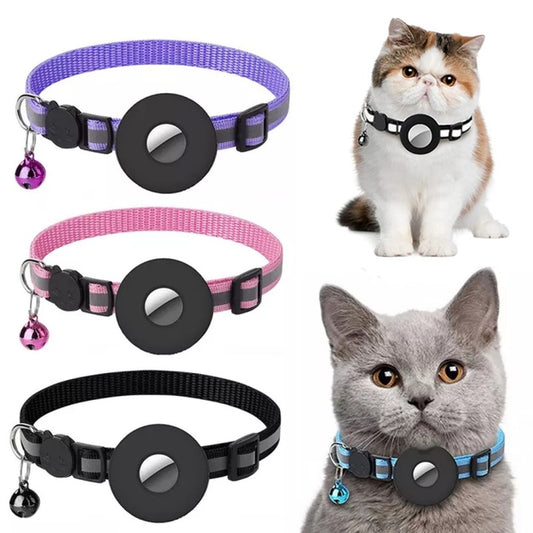 Reflective Cat Nylon Collar w/ Bell & Waterproof Case For AirTag
