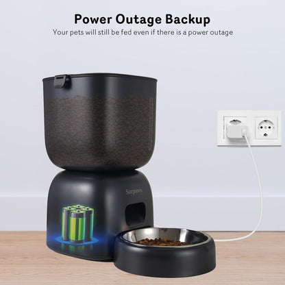 Dual Pet Cat Feeder & Water Dispenser With Locking Lid, Precise Portion Control For 4 Daily Meals, 10s Voice Recording Option